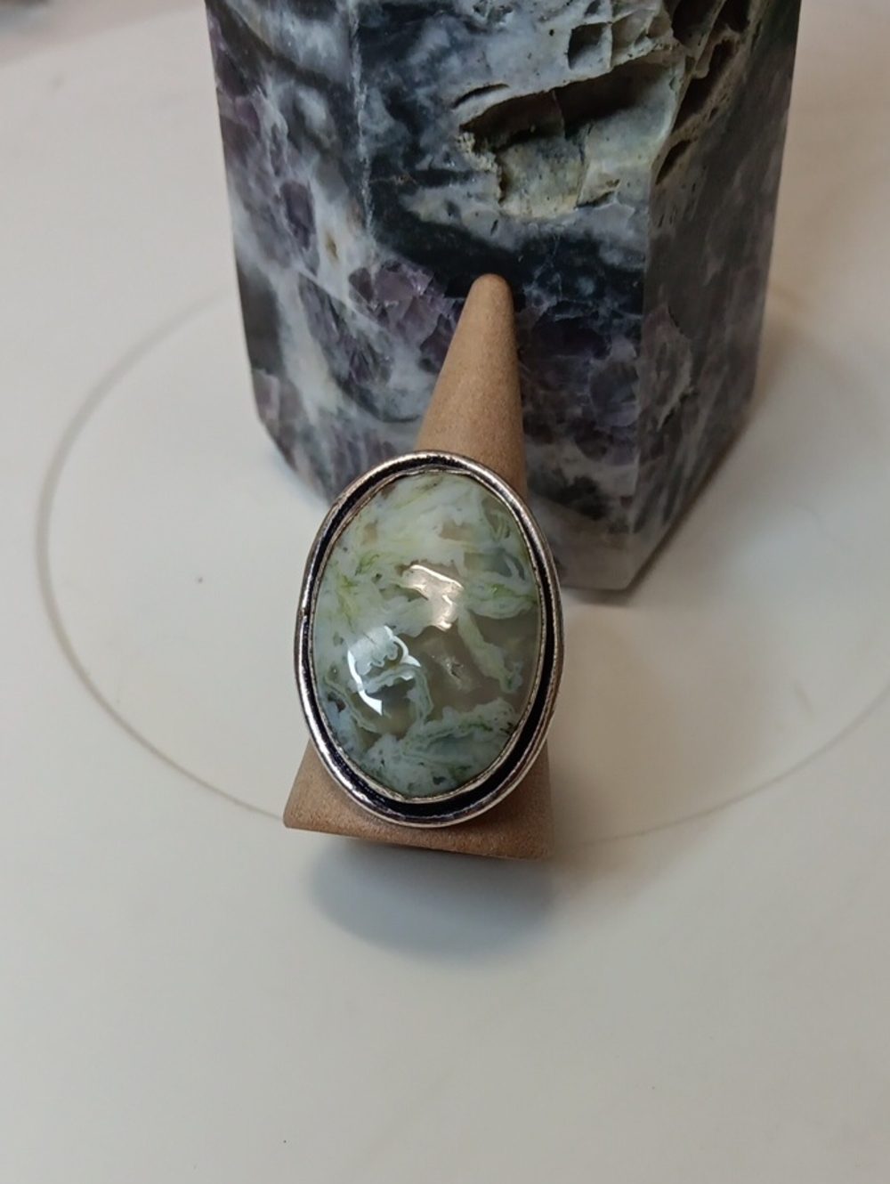 Green Tree Agate Oval Statement Ring